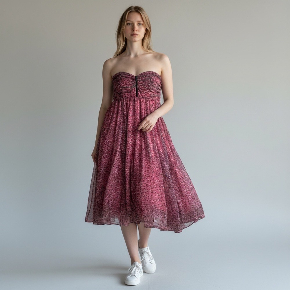 Torrid Betsey Johnson Pink Leopard Mesh Tulle Strapless Bubble Hem Dress 16 NEW